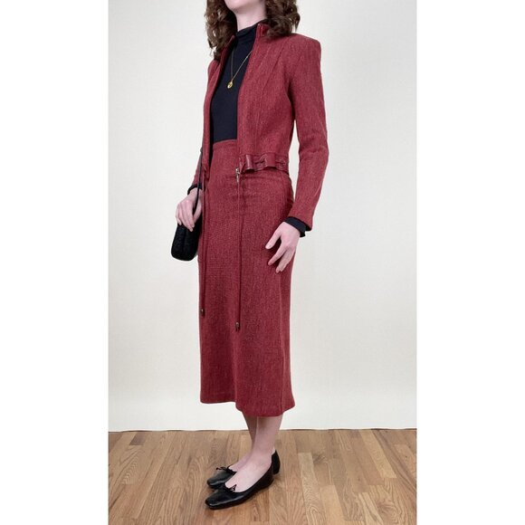 Vintage French Designer Leather Knit Skirt Set Suit Blazer Jacket Coat 70s 90s - Picture 3 of 9